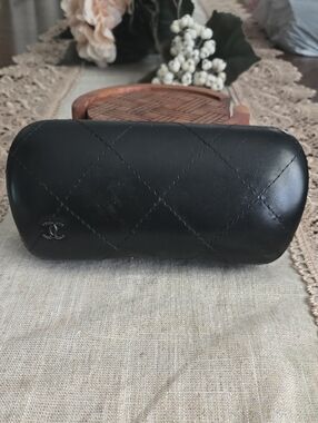 CHANEL Black Quilted Leather Sunglass Case with CC Emblem